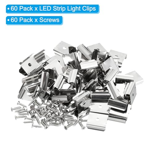 LED Strip Clips, 60 st Roestvrij stalen bevestigingsklemmen, houder met schroeven voor 18mm tot 19mm LED Strip Light Cable 3