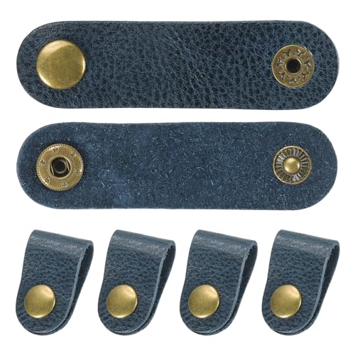 Leren Cord Organizer Kabelbanden, 10 stuks 8x2cm Draagbare kabel lederen klemmen USB houder oortelefoon Cord Management voor kabel, draad, blauw