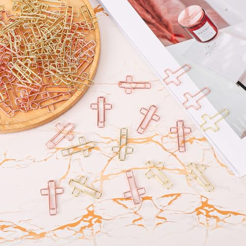 100 stuks gekruiste paperclips, paperclipvorm Een kruis Een bijbel Christelijke pagina Markers Accessoires Bijbelstudie voor vrouwen Mannen Christelijk geschenk (Goud, Rose Gold) 3