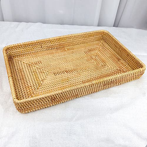 Rattan Tray, Rechthoekige geweven Tray Handgeweven Wicker Mand Organisator Tray Rattan Tray Tafelblad Organisatie Hand geweven Snack Storage Mand Multifunctionele Tray (L)