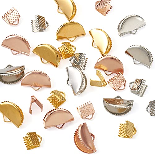 450 st. IJzeren Lint Shrink Ends 3 Kleuren Rechthoek en Half Ronde Ribbon End Clips bevestigingsmiddelen Gesp lederen Shrink Ends voor armband sieraden maken 3