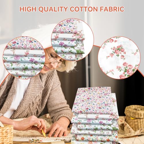 Patchwork Naaistof Verpakking van 8 Bloemen 50 x 50 cm Katoen Gedrukt Stof Katoen Klein Stof voor DIY Ambachten (Roze) 5