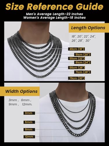 sieraden 9mm Curb Heren ketting, zwart plat Cubaanse Link voor mannen, 316L roestvrij staal sieraden 18' 22' 26' 28' 30inch