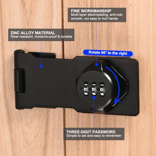 4.5 Inch Cabinet Password Hasp Lock, 2 stuks 3-digit 180 graden Barn Door Lock Security Combinatie Vergrendeling voor laden Kasten Kleine deuren, wit 4
