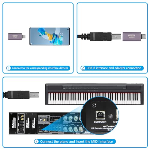 2pcs USB C naar USB B Type C naar MIDI Converter Type C Plug naar USB B Bus Printer Adapter voor Eectric DAC Piano Synthesizer DJ Driver Keyboard 4