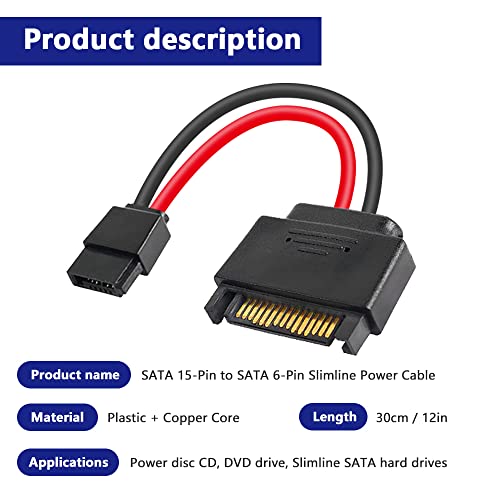 4 st 15 Pin Man naar SATA 6 Pin Vrouwelijke Slimline SATA Power Cable voor Slimline SATA harde schijven 12"
