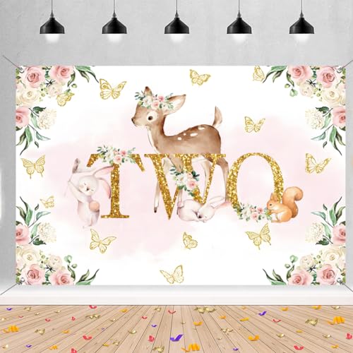 Dier twee achtergrond herten en bloemen tweede verjaardag feest achtergrond jungle jongen 2e verjaardag feest decoratie fotografie achtergrond verjaardag poster