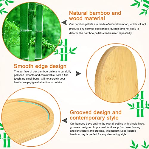 4 st Bamboe Trays, Oval Hout Trays, Small Ronde Bamboe Tray, Houten Serveerplank, Solid Bamboe Tray voor Thee, Koffie, Cake, Onderzetter voor Beker, Succulent, Bloem Plant 3