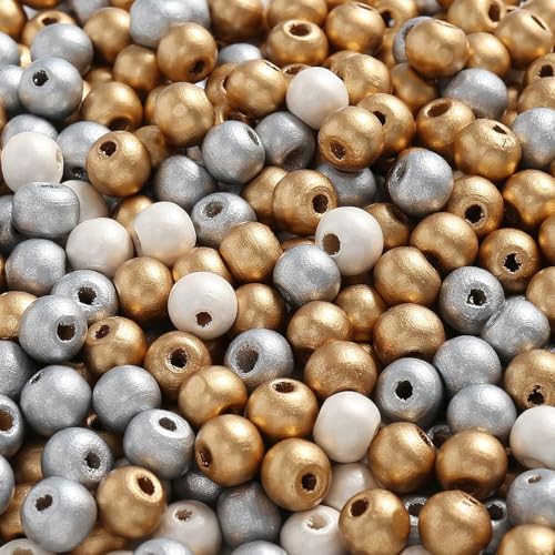 Kralen 450 stuks houten kralen met gat goud zilver wit ambachtelijke kralen voor DIY sieraden 3 kleuren 5