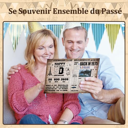 Verjaardagskaart - Vintage Verjaardagsposter, Originele Verjaardagscadeau voor mannen en vrouwen, Envelop, Groetkaart voor mama, papa, vriend, collega, familie, jongens, meisjes, echtgenoot (1975) 4