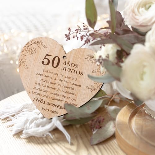 Cadeau houten bord voor 50e verjaardag gouden bruiloft met envelop bordje letters 50 Años Spaans 3