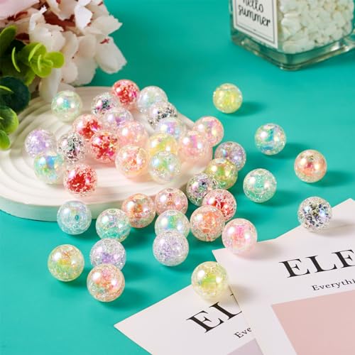 40 st. Crack Acryl kralen iriserende 8 kleuren Grote gat kralen in kralen 16mm Transparante ronde spacer kralen voor DIY armband ketting sieraden maken 3