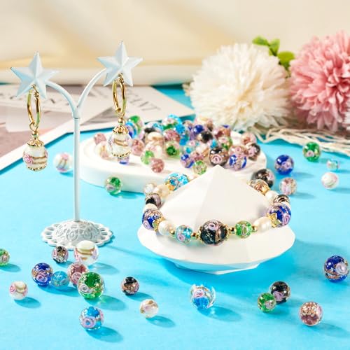 72 st. Ronde met Bloem Lampwerk Kralen Lichtgevende Crackle Glas Crystal kralen Glow in de donkere bedels kralen voor armband ketting oorbellen sieraden maken