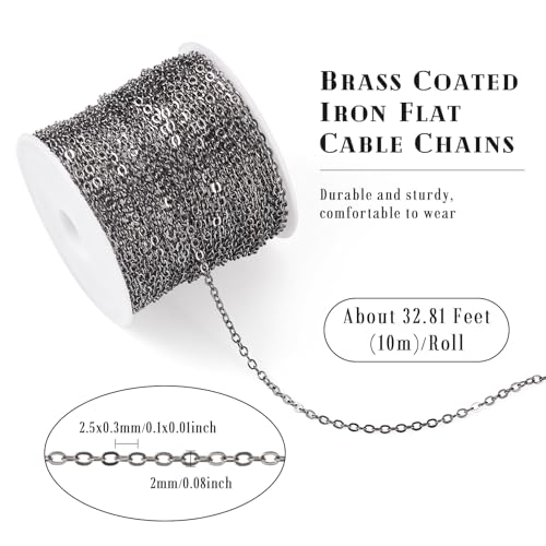 32.8 Voet 10M Gunmetal Kettingen Iron Flat Oval Kabel Kettingen Metalen Link Kettingen doorboord met Coil Bulk Voor sieraden Craft Ketting Lanyard armband DIY Vrouwen oorbel Valentijn 4