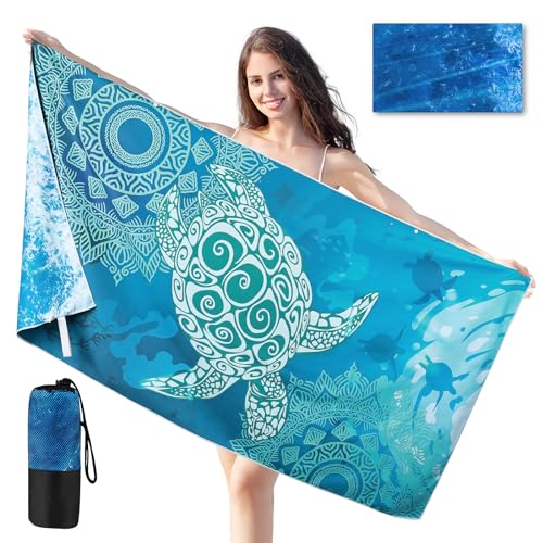 Strandhanddoek, Microvezel handdoek, Badhanddoek, 180 x 90 cm, Quick-Drying, Groot, Licht en dun, Draagbaar, Zandvrij (Turtles)