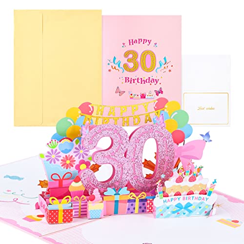 30e verjaardagskaart, pop-up wenskaarten, 3D-pop-upkaart, verjaardagskaarten met envelop voor vrouwen, moeders, meisjes, mannen, vrienden, romantische geschenkkaart