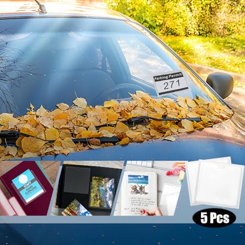 5 stuks Autobelasting Schijfhouder, Zelfklevende Auto Licentiehouders Voorruit Parkeervergunning houder Clear Square PVC Badge Beschermer voor auto, Van, Caravan, Foto's en 5