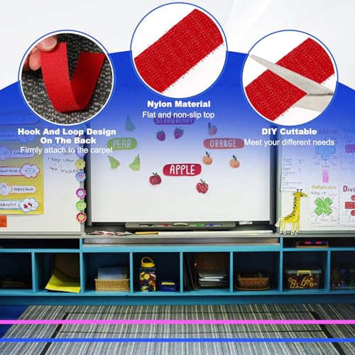Tapijt Marker Strips 15mmx5m, 2 rollen Vloermarkeringen Nylon Strip Vloer Marker Tape voor klaslokaal Tapijt Teacher Supplies, Rood 3