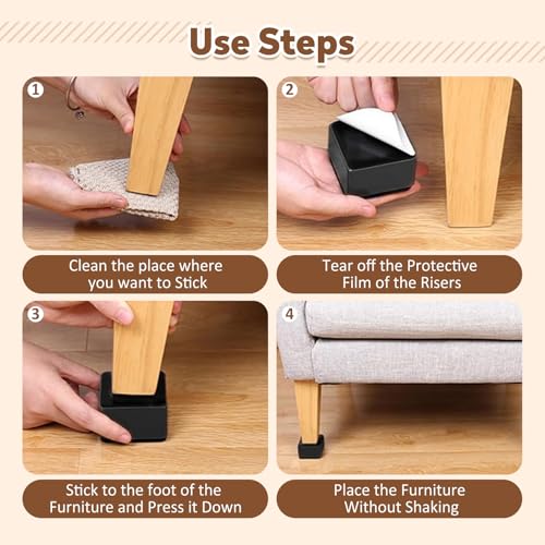 4 Stuks Meubilair Riser Zelfklevende stoel Tafel Beenbeschermer, Carbon Steel Meubilair Verhogen voetkussens, 500kg Capaciteit verhogen bed been verhogen pad (zwart) 4