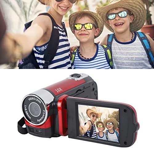 Handheld Video Camcorder, 1080P 16MP DV Camera 2.7in TFT Draaibare scherm 16x Vloggen Video voor Kinderen Digitale Zoom met USB Kabel Black Mini DVD Speler (rood)