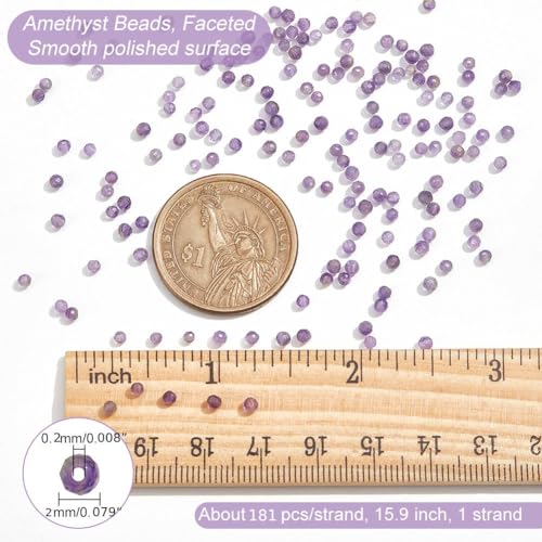 1 Strands ongeveer 181~210st Natuurlijke amethist kralen, 2mm Facet Ronde stenen kralen Losse edelsteen kralen Spacer kralen voor DIY ambachten ketting armband sieraden