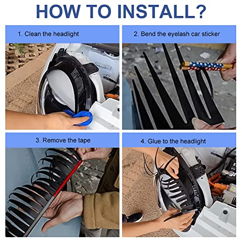 Auto Koplamp wimpers, 2 paar aangepaste waterdichte zwart 3D wimpers voor auto koplampen, Stickers, Grappige auto Stickers voor decoratie, koplampen met glimlach, auto spiegel Stickers 5