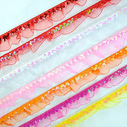 12m, 25-30mm, vintage glitter pailletten, organza, ruches, kant band, pailletten, kant tape, kant trim, decoratieve tape, pailletten, linten, geplakte randen voor DIY naaien, bruiloft, kostuums decoratie, paars 5