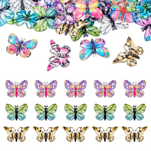 30 st. Butterfly Charms Insect Spring Dangle Charm Kleurrijke vliegende dierlijke acryl hangers hangen Ornament voor sieraden Craft Ketting Keychain DIY Vrouwen oorbellen,, acryl, Geen edelsteen