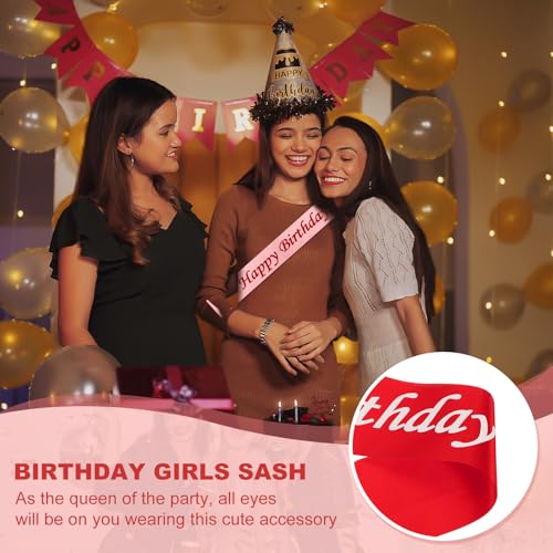 Verjaardag meisjes sash, 2 stuks verjaardag sash voor vrouwen satin koningin prinses sash party decoraties voor feestgeschenken gunsten, rood 4
