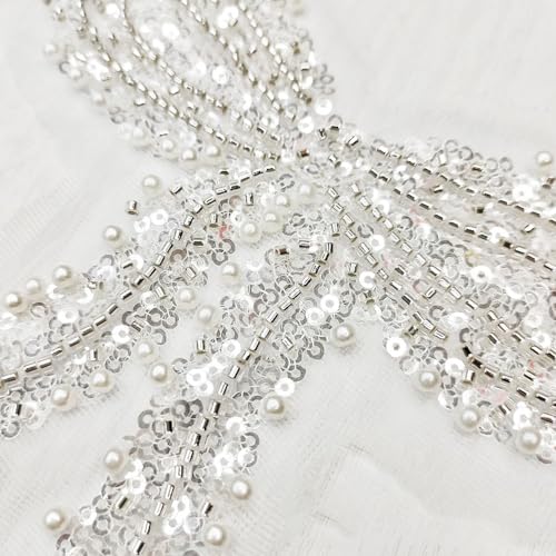 1 st Bow Kralen Sequins borduren Appliques Grote borduurwerk Sequins Lace Patch Appliques Naaien, Patches Naaien op stof voor kleding jurk bruidsjurk, B 5