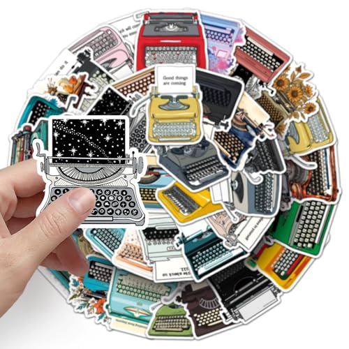Typeschrijver Stickers voor tieners en volwassenen, 50 stuks, Retro Typewriter, Waterdichte Vinyl Sticker Set, Auto, Motorfiets, Fiets, Skateboard, Snowboard, Bagage, Laptop, Koffer, Helm, Motorfiets 4
