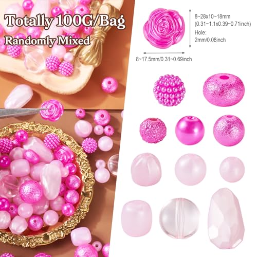 100g Roze acryl Kralen Rose Bloem Spacer Kralen Ronde Teardrop Assorted Craft Kralen Bulk voor Lanyard Keychain armband sieraden maken 3