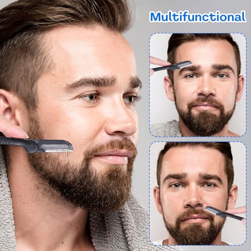 Verpakking van 10 Vouwbare wenkbrauw scheermesjes, Dermaplane scheermes voor mannen, Multifunctionele gezicht scheerapparaat, Praktische haarverwijderaar, Opvouwbaar 3