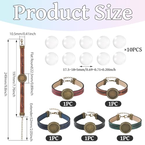 Vintage DIY Armbanden maken Kits lederen koord met Legering Blanco Base Transparant Glas Cabochons Lederen DIY Armbanden maken Kits voor handgemaakte ambachten sieraden maken 4
