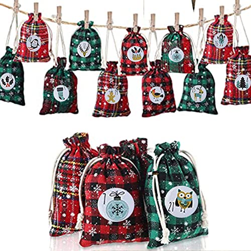 Advent Kalender met nummers van 1 tot 24 Digits voor Kerstkalender DIY Jute Tassen Pins