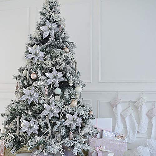 Kerst Bloemen 24 Pieces Zilver Glitter Kunstbloemen Ornamenten Kerstboom Decoratie Kerstmis Krans Decoratie voor kerstbomen Advent Kralen 4