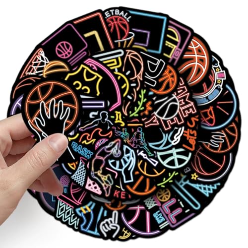 50 stuks Neon Basketbal Stickers voor tieners Volwassenen Neon Basketbal Stickers Set voor Auto, Motorfiets, Fiets, Skateboard, Snowboard, Bagage, Laptop, Koffer, Helm, Motorfiets, Computer 4