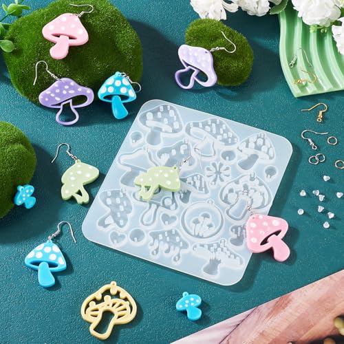 Mushroom hangers Siliconen mallen giethars mallen met oorbellen haken Jump Rings oornoten voor UV Epoxy Hars sieraden maken sleutelhanger ambacht
