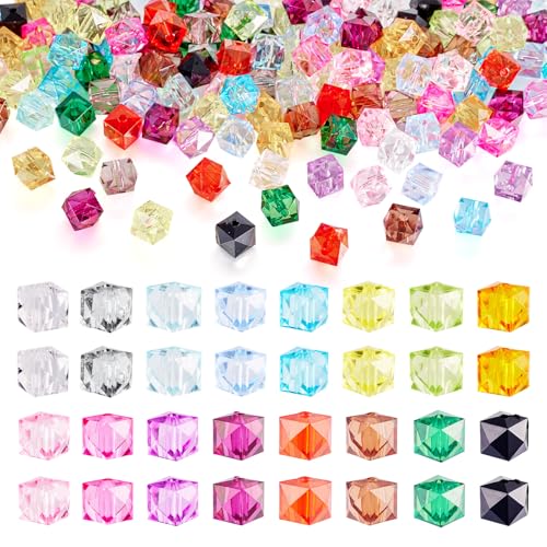 160 st Kubus Facet kralen Clear Square Kralen Acryl Loose Spacer Kralen Bulk Voor Oorbellen Ketting Ambacht sieraden DIY Armband Vrouwen accessoire sleutelhanger