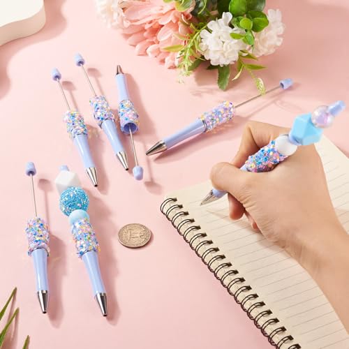 8Pcs Rhinestone Kralen Pen Plastic Ballpoint Pen met Glitter Sequins Crystal Kralen Pen voor DIY Gepersonaliseerde Rollerball Pen Office School Supplies, Aqua 4