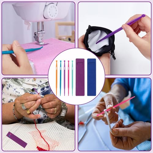 7Scs Multifunctionele Thang Naaigereedschappen Plastic Threaders Naaimachine Accessoires met Vilt opslagtassen Accessoires en toebehoren voor ambachtelijke projecten Gebruik (6 kleuren) 4