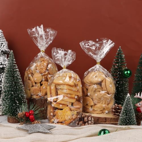 100 stuks transparant sterrennoepzakjes van kunststof, OPP-zak, kleine cellofaanzakjes, 14,5 x 24 cm, geschenkverpakking voor Kerstmis, feest 3