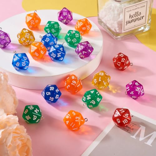20PCS Polyhedral D20 Dice Bedels voor tafelspelen 20 Sided Facet spel Dice Acryl hangers voor sleutelhangers sieraden ambachten Pennen Decor, acryl, Geen edelsteen 3