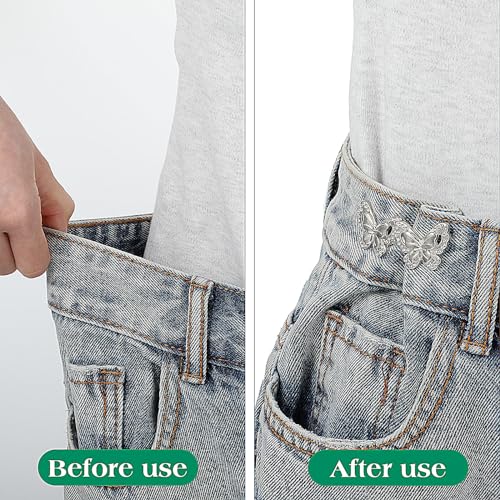 4 Sets Butterfly Pants Taist Tightener, verstelbare Taist Buckle Set Afneembare Knop Aansteker Knoppen Knoppen voor Broek Jeans Rokken Mouwen, Zilver, One Size, zilver