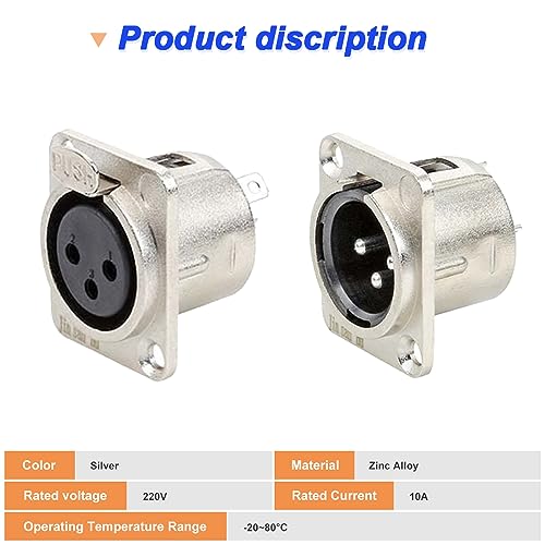 3-pins XLR-plug, 3-pins XLR-plug en 3-pins XLR vrouwelijke montageadapter (10 stuks)