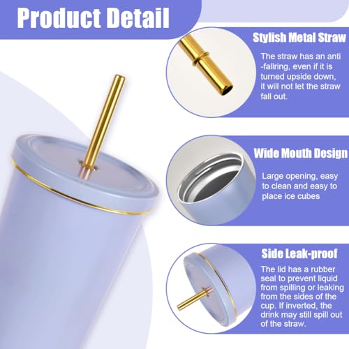 herbruikbare beker met strodeksel, 304 roestvrij staal met deksel en stro dubbelwandig reisbekertje, paars 5