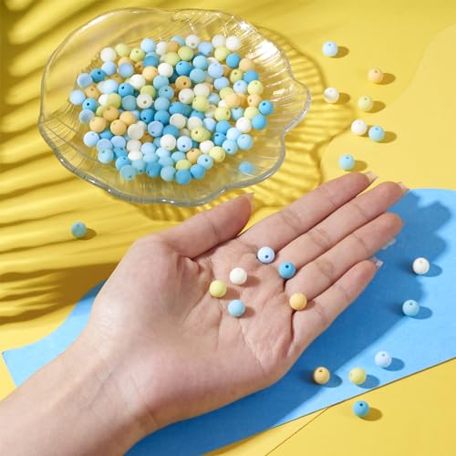 190 st. 8mm Ronde Ronde kralen Blauw Matte Ball Losse Spacer kralen Matte acryl kralen Bulk voor DIY Ballpoint Pen Lanyard Keychains sieraden maken 5