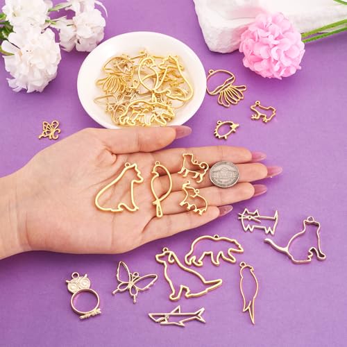 32 st Dier Open Omlijsting Hangers Kat / hond Hollow Legering Bedels voor DIY UV Hars Goud Vlinder Uil Hollow Frame voor DIY Hars Casting Geperst Bloem sieraden 5