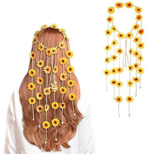 Zonnebloem haarband, Zonnebloem haarkrans hoofdstuk, Boheemse haarbanden, Boheemse stijl, Geschikt voor strand, feest, bruiloft decoratie