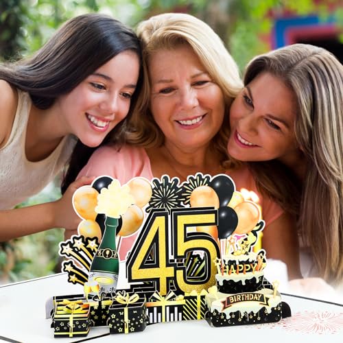 Verjaardagskaart voor 45e pop-up wenskaarten, 3D-pop-upkaart, verjaardagskaarten met envelop voor vrouwen, moeders, meisjes, mannen, vrienden, romantische geschenkkaart 5